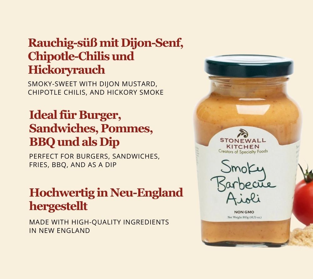 Smoky Barbecue Aioli von Stonewall Kitchen kaufen | Bestseller | würzig-rauchiger Geschmack nach Chipotle-Chilis | Perfekt für Gegrilltes