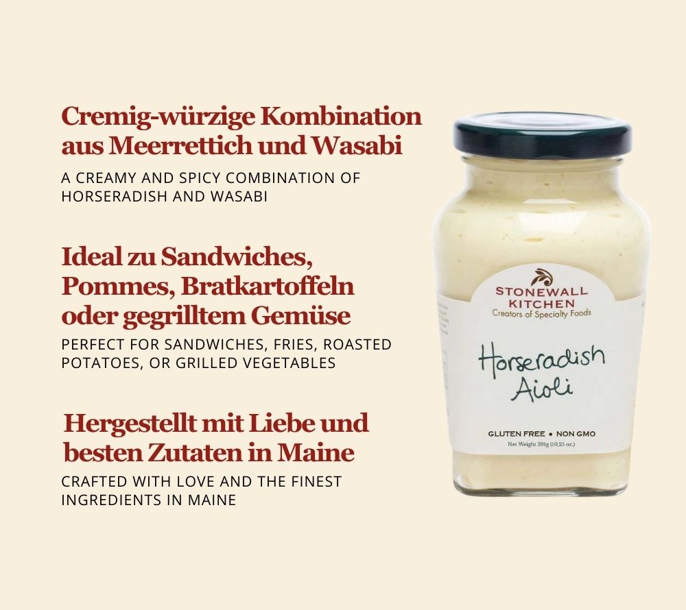 Horseradish Aioli von Stonewall Kitchen kaufen | intensiver Geschmack nach Meerrettich | Ideal zu Sandwiches oder gegrilltem Gemüse
