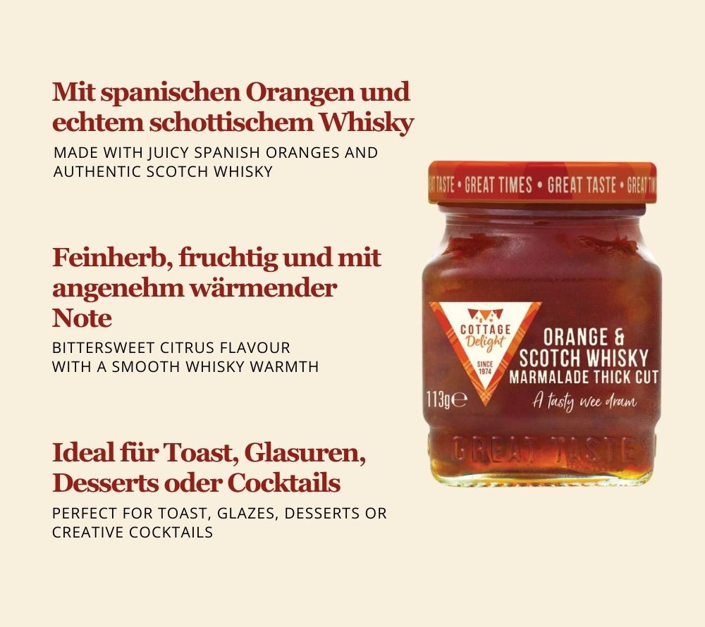 Orangenmarmelade mit Scotch Whisky | Spanische Orangen mit echtem schottischem Whisky | Glutenfrei, vegetarisch & ohne künstliche Zusatzstoffe | Jetzt bestellen!