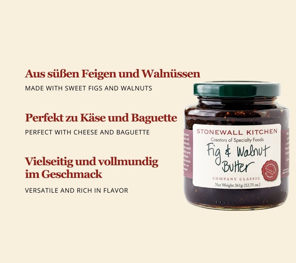 Fig & Walnut Butter von Stonewall Kitchen kaufen | süßer Geschmack von Feige und Walnuss | Passt perfekt zu Baguette mit Blauschimmelkäse