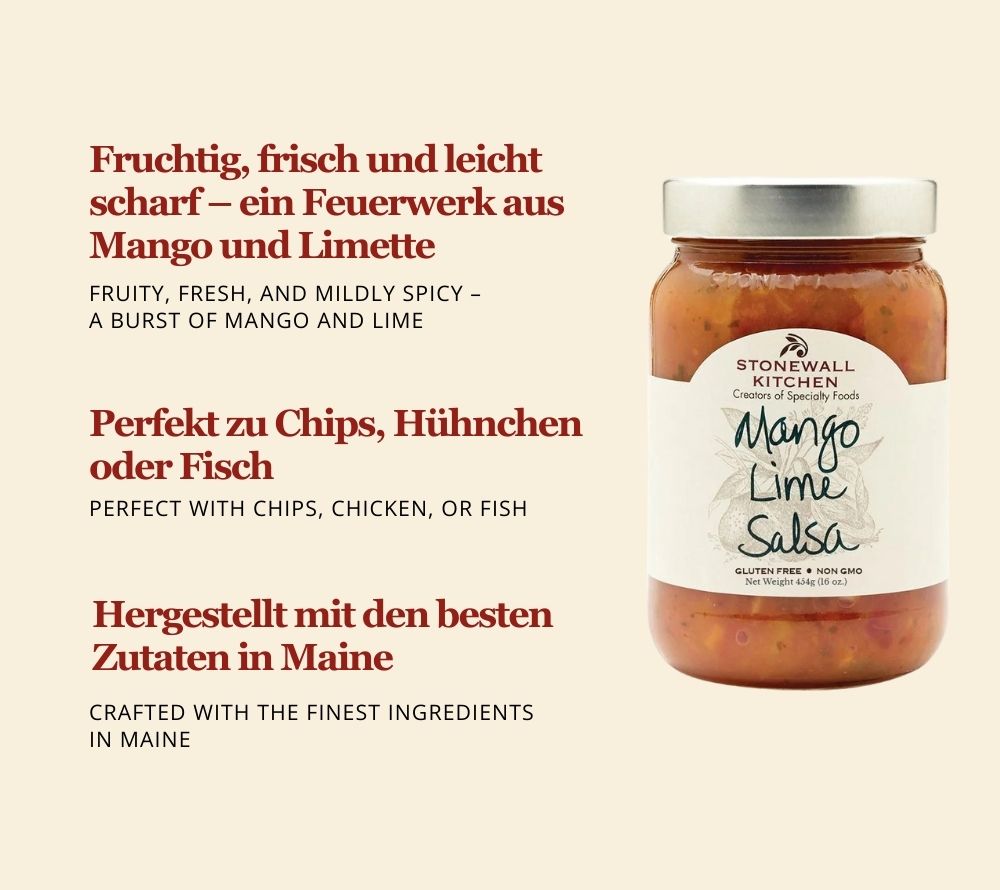 Mango Lime Salsa von Stonewall Kitchen kaufen | Fruchtig-scharfe Mix mit frischer Mango | Perfekt für Chips, Geflügel oder Fischgerichte