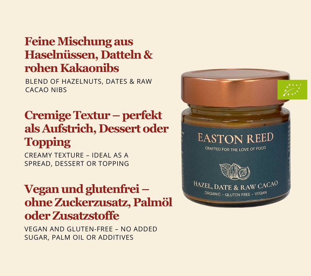 Everly Grace Hazel, Date & Raw Cacao online bei Ryan's Specialties kaufen – cremiger Genuss aus Haselnüssen, Datteln & rohen Kakaonibs, perfekt als Snack oder Geschenk.