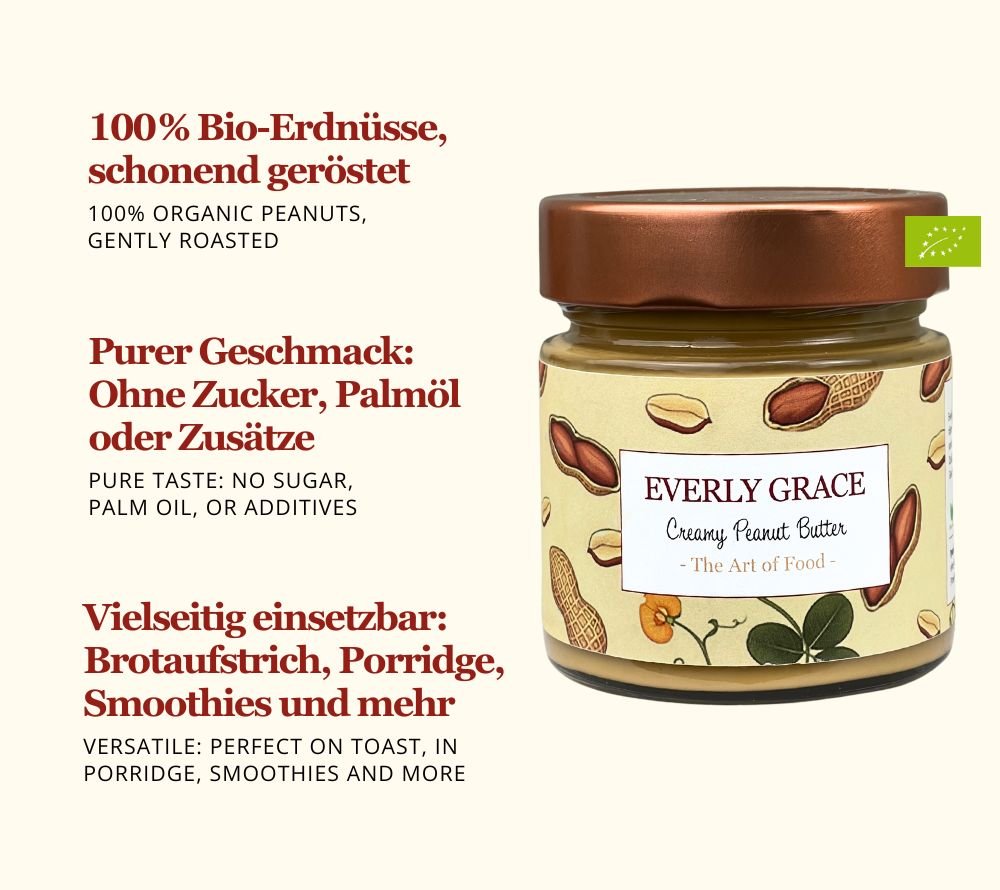 100 % gerösteten Bio-Erdnüssen | Keine Zusätze, ohne Zucker & ohne Palmöl | Ideal für kreative Rezepte | Europaweiter Versand | Jetzt bestellen!
