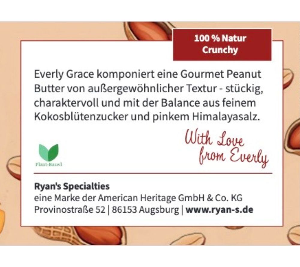 Knackige Erdnussstücke, Peanut Butter, Kokosblütenzucker & pinkem Himalayasalz | 100 % pflanzlich, ohne Palmöl & ohne Zusätze | Europaweiter Versand | Jetzt bestellen!