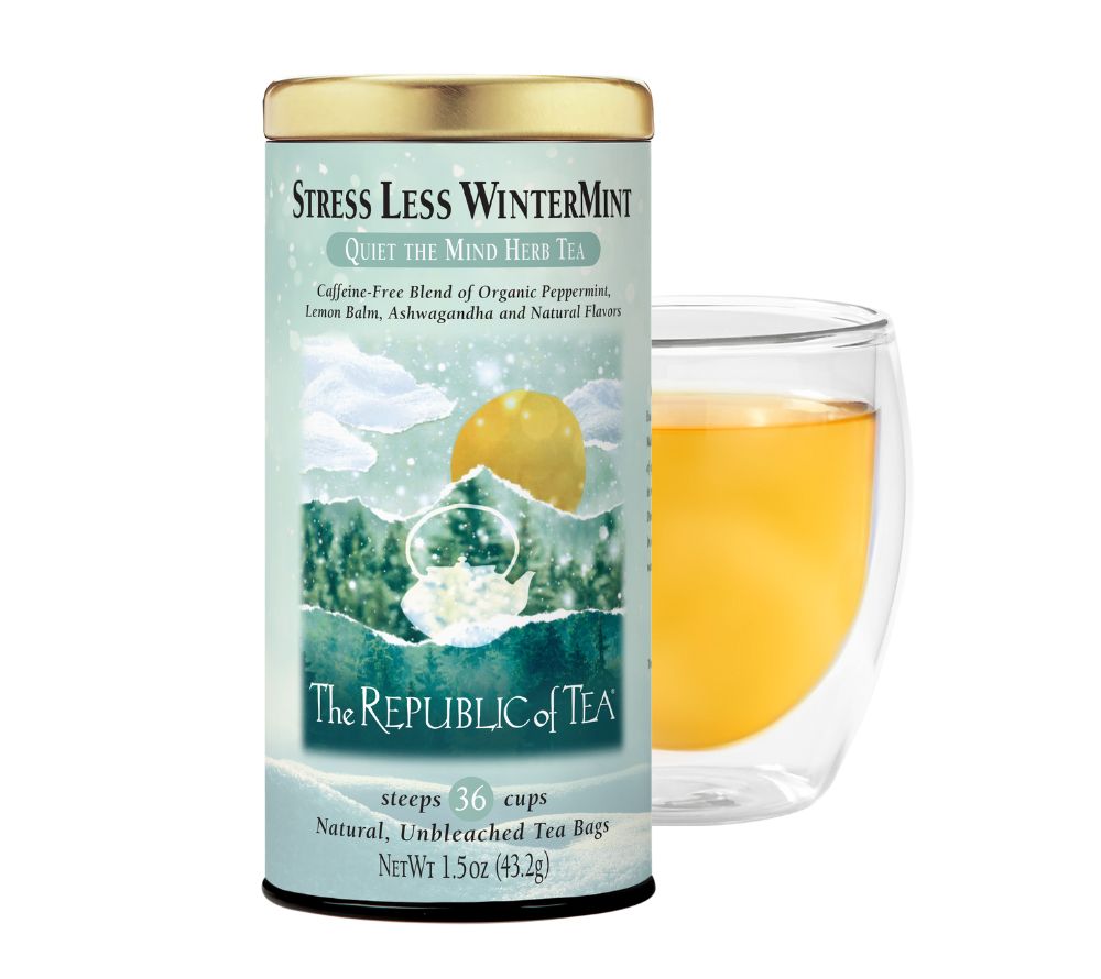 Stress Less WinterMint Tea von Republic of Tea bestellen | 36 Beutel in edler Metalldose | mit Ashwaghanda und Zitronenmelisse | Ohne Koffein und Zusätze | EU-weiter Versand