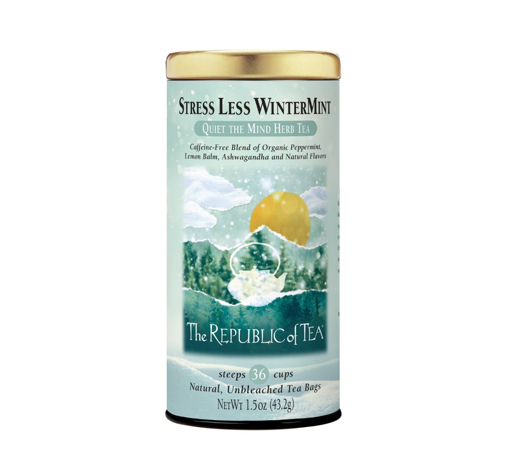 Stress Less WinterMint Tea von Republic of Tea bestellen | 36 Beutel in edler Metalldose | mit Ashwaghanda und Zitronenmelisse | Ohne Koffein und Zusätze | EU-weiter Versand