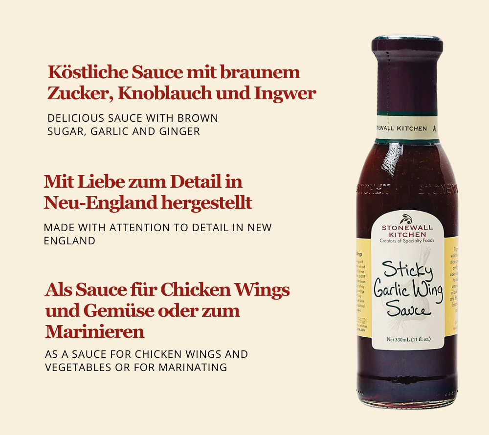 Sticky Garlic Wing von Stonewall Kitchen kaufen | Aus Sojasauce, braunem Zucker, Knoblauch und Ingwer | Perfekt zum Marinieren und Glasieren