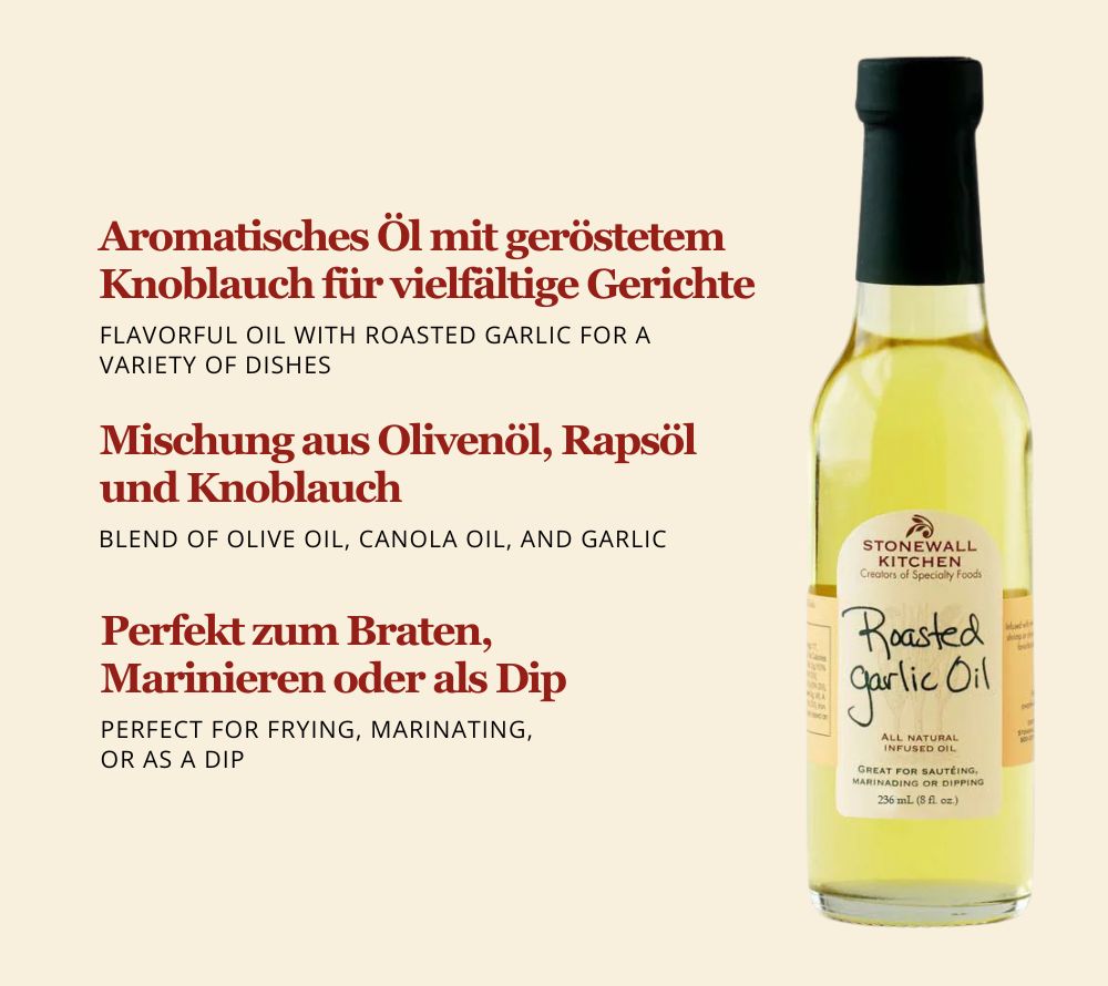 Roasted Garlic Oil von Stonewall Kitchen kaufen | kräftiger Knoblauchgeschmack | Verfeinert viele Gerichte, Salate und knuspriges Weißbrot