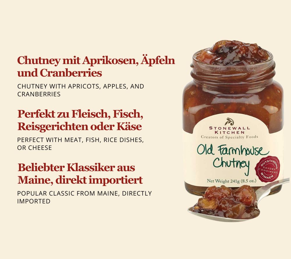 Old Farmhouse Chutney von Stonewall Kitchen kaufen | Chutney-Klassiker | süß, leichte Säure | Perfekt zu Fleisch, Fisch, indischen Reisgerichten