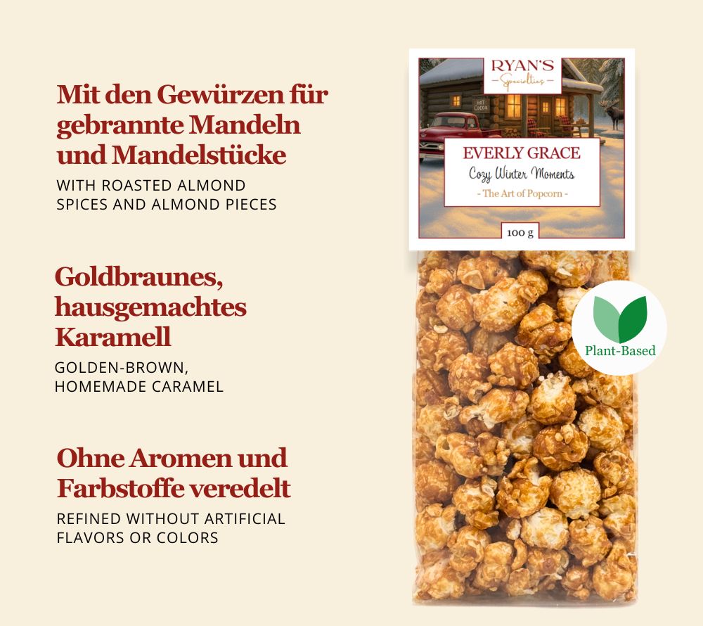 Everly Grace Cozy Winter Moments Popcorn online kaufen bei Ryan’s Specialties – Karamell & gebrannte Mandeln für süße, winterliche Genussmomente.