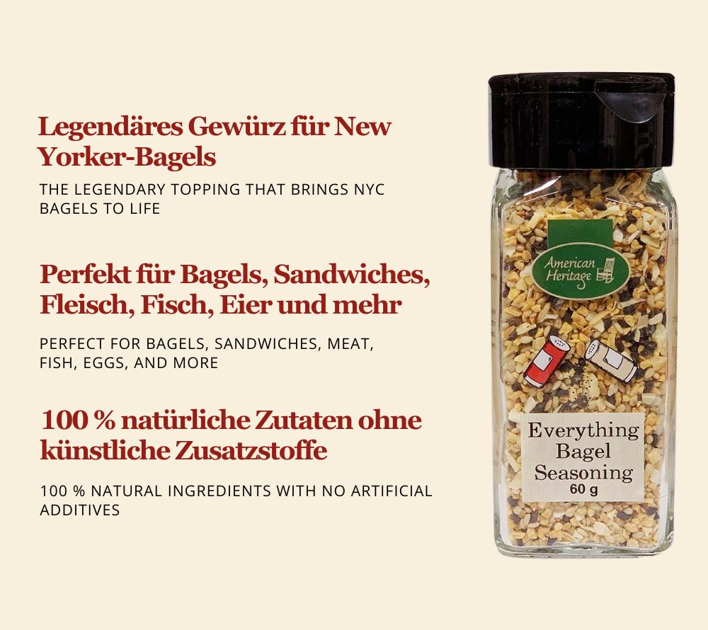 Everything Bagel Gewürz von American Heritage kaufen | Beliebtes, kultiges Bagel Gewürz | Ideal für Frischkäse, Sandwiches und weitere Gerichte