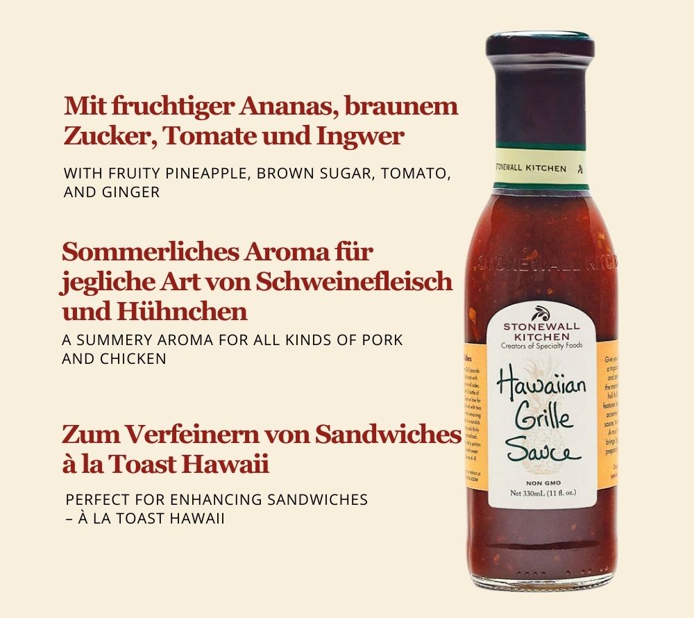 Hawaiian Grille Sauce von Stonewall Kitchen kaufen | Tropisch-exotisch mit Ananas, leicht pikant | Perfekt für Schweinefleisch oder Geflügel