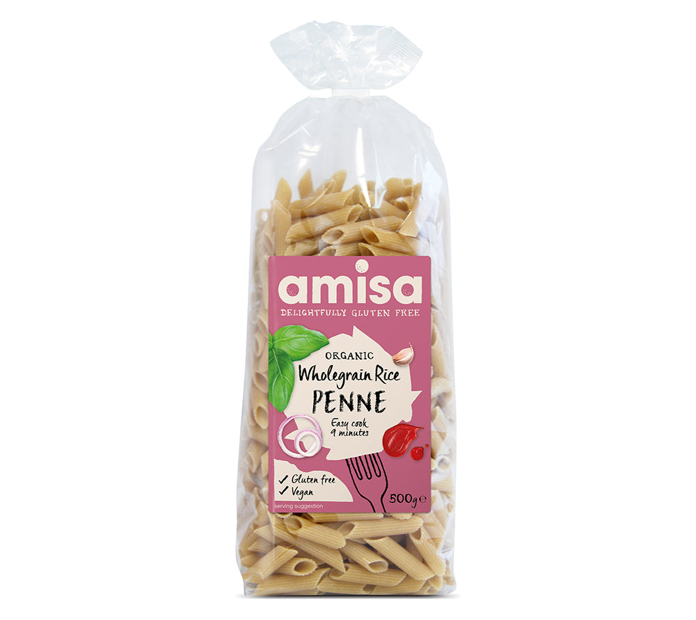 Penne Nudeln - Pure Wholegrain Rice von Amisa ✚ Nudelgerichte ✚ kurze Kochzeit ✚ Große Auswahl ✚ Made in UK