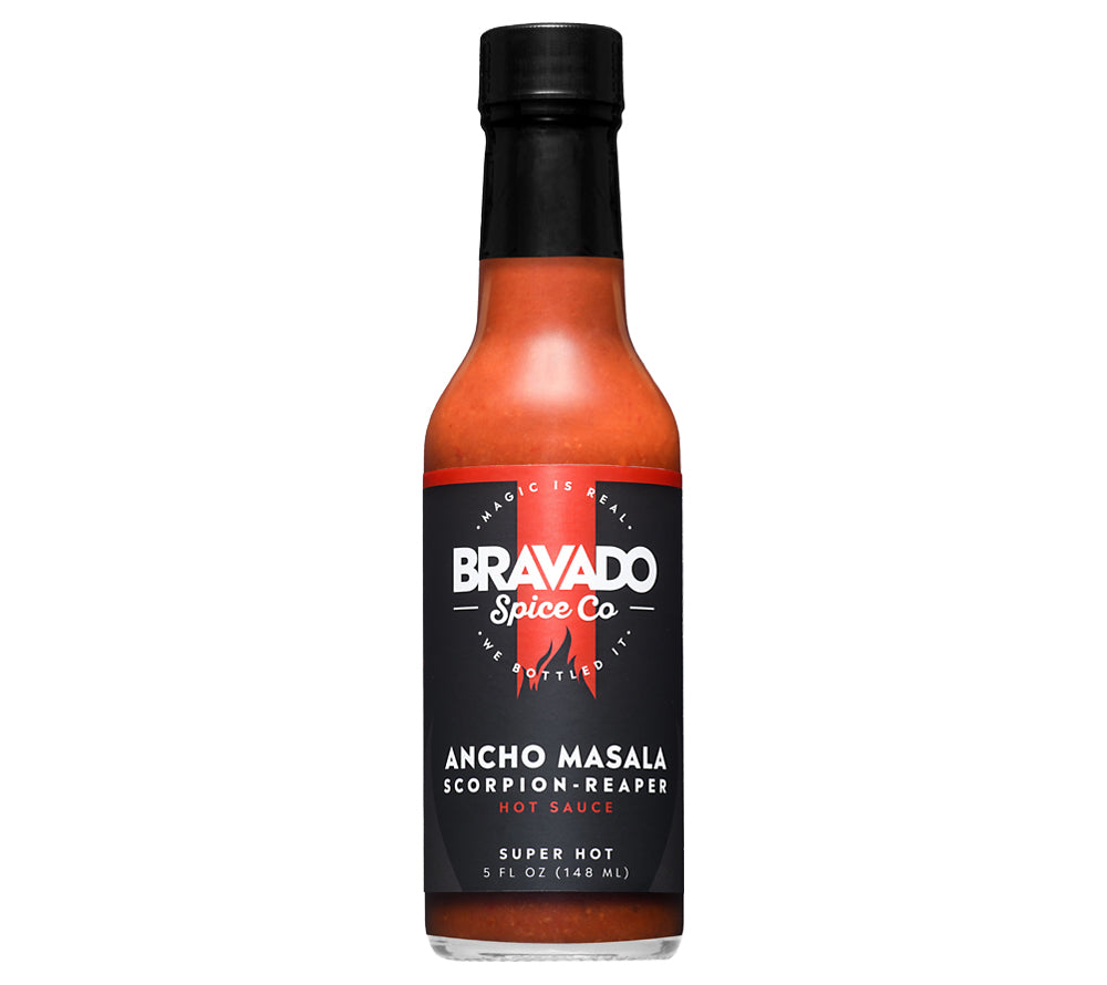 Ancho Masala Scorpion Reaper Hot Sauce von Bravado kaufen | Scharfe Hot Sauce mit 4 Sorten Chili | Ideal zu indischen Leckerbissen und Curries