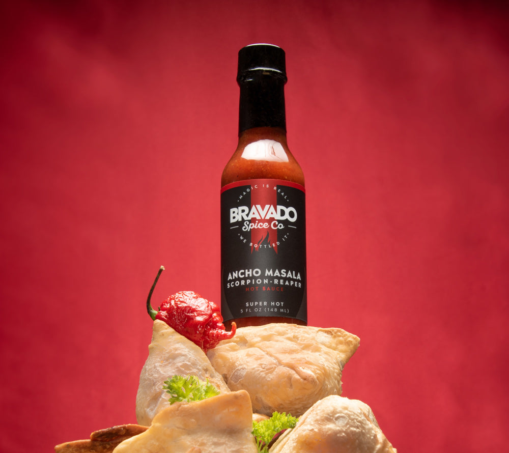 Ancho Masala Scorpion Reaper Hot Sauce von Bravado kaufen | Scharfe Hot Sauce mit 4 Sorten Chili | Ideal zu indischen Leckerbissen und Curries