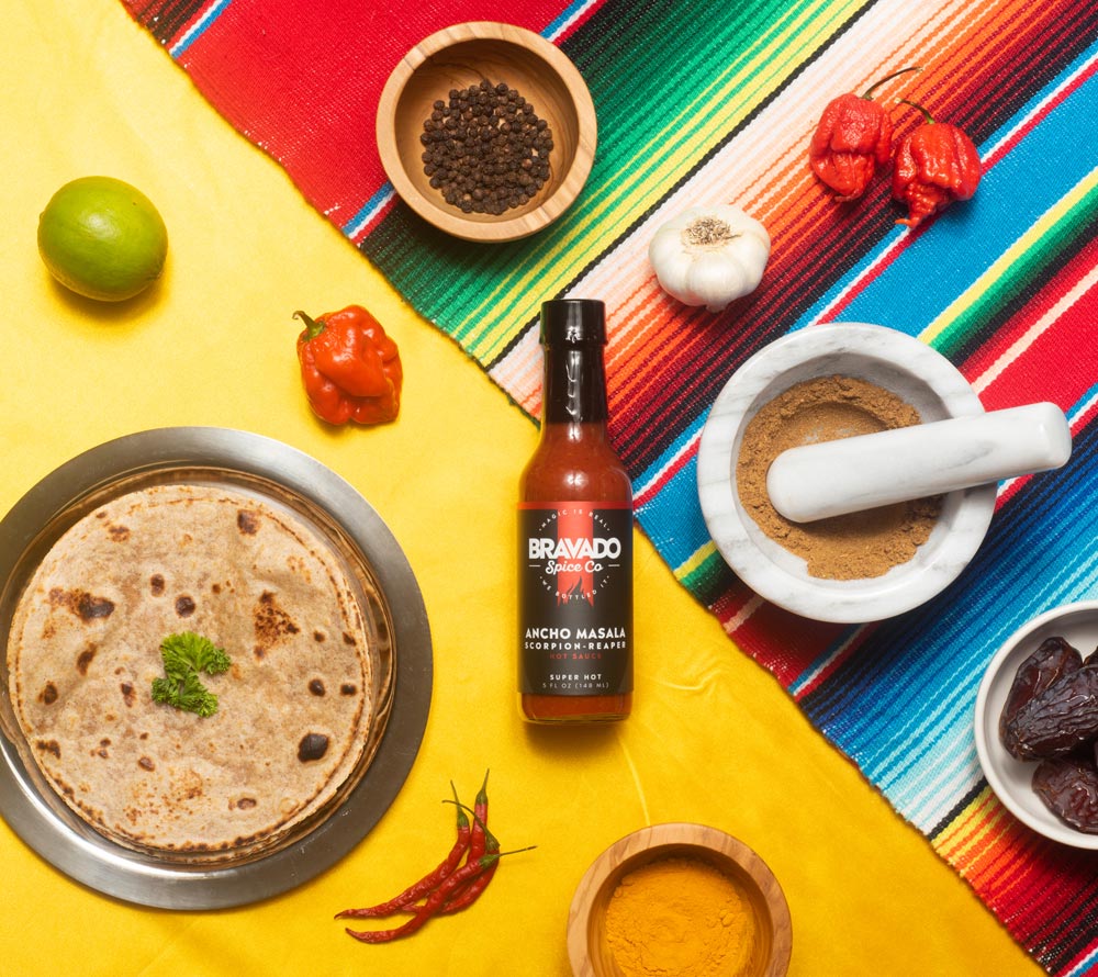 Ancho Masala Scorpion Reaper Hot Sauce von Bravado kaufen | Scharfe Hot Sauce mit 4 Sorten Chili | Ideal zu indischen Leckerbissen und Curries