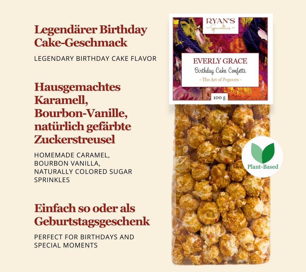 Everly Grace Popcorn Birthday Cake Confetti ✚ aus natürlichen Zutaten ✚ ohne künstliche Aromen ✚ Große Auswahl ✚ Made in Augsburg