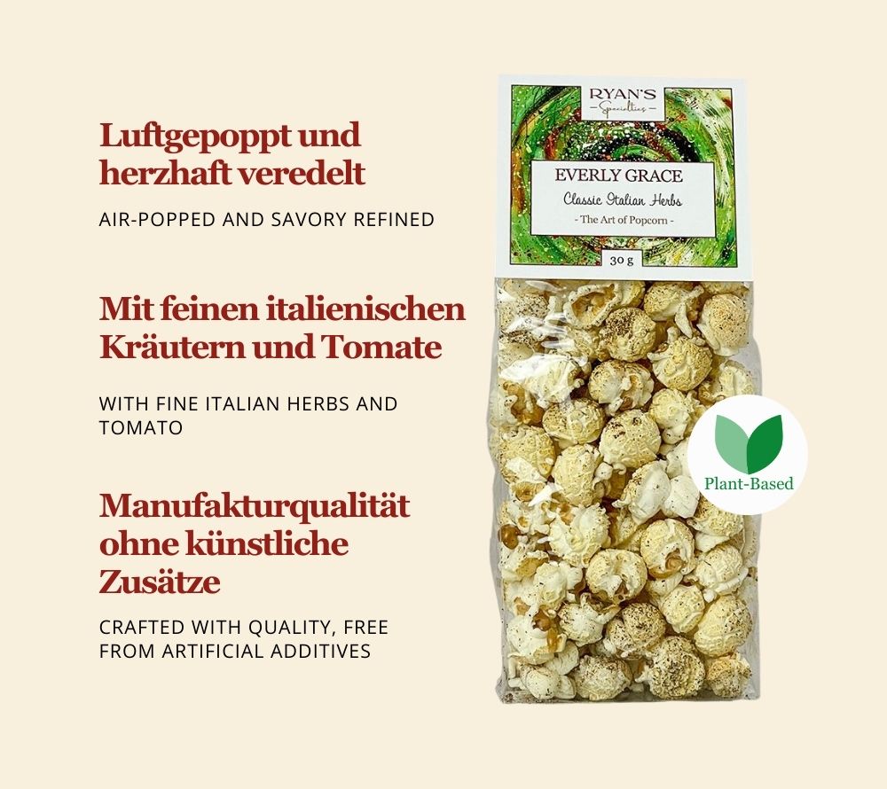 Popcorn Classic Italian Herbs von Everly Grace kaufen | mediterrane Aromen für Sie zu Hause | Kombination aus Salz, Rosmarin und Thymian