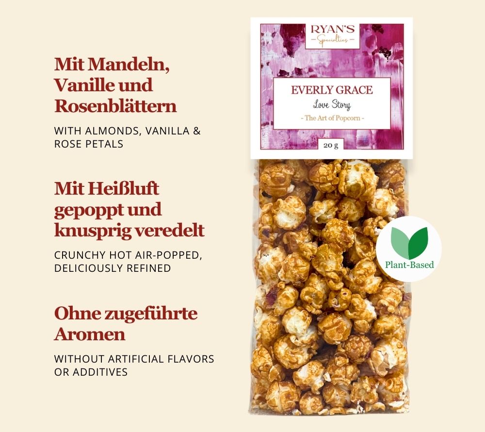 Everly Grace Popcorn Love Story kaufen | Verführerische Mischung aus Mandeln, Vanille und Rosenblättern | Ideal für Valentinstag und Hochzeiten