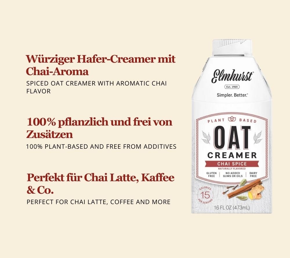Chai Spice Oat Creamer von Elmhurst | 100% pflanzlicher Kaffee Creamer | Direkt aus den USA | Chai-Spice-Geschmack