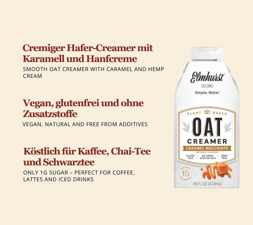 Caramel Macchiato Oat Creamer von Elmhurst | 100% pflanzlicher Kaffee Creamer | Direkt aus den USA | Karamell-Geschmack