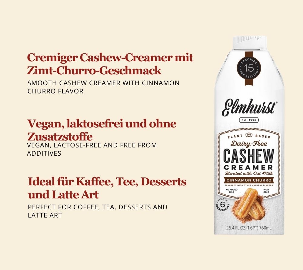 Cinnamon Churro Cashew Creamer von Elmhurst | 100% pflanzlich, vegan und laktosefrei | Direkt aus den USA | Zimt Churro Geschmack