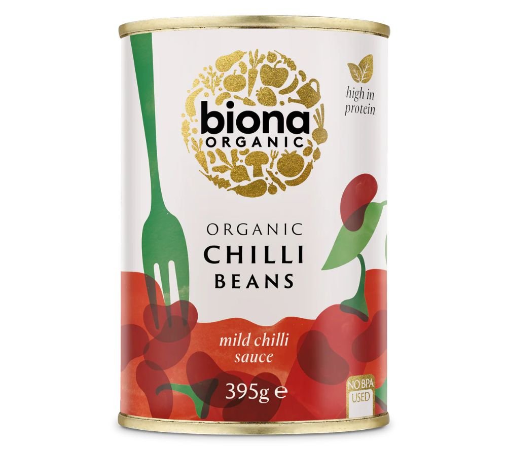 Organic Red Kidney Beans Chilli von Biona kaufen – Pikante Bio-Bohnen mit feuriger Sauce, reich an Protein & Ballaststoffen, sofort servierfertig