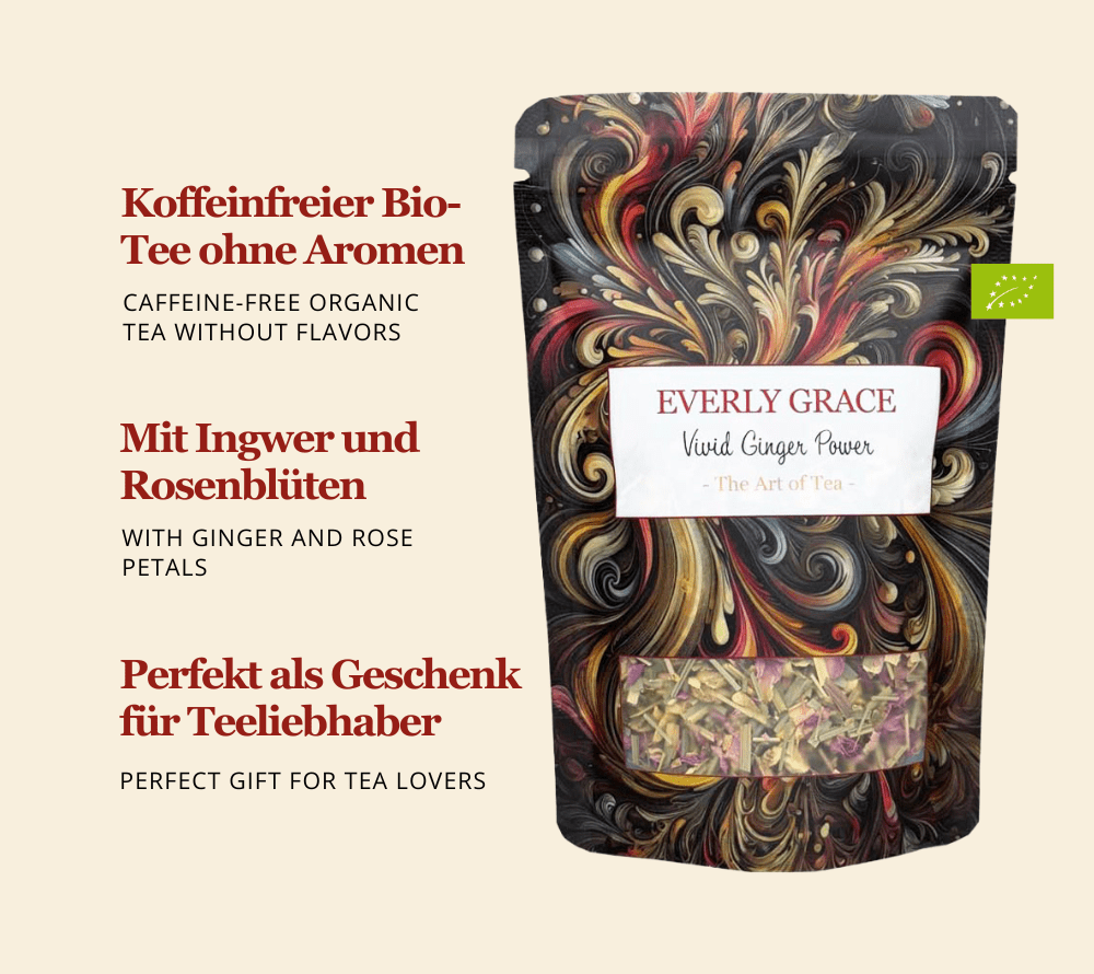 Vivid Ginger Power Tea von Everly Grace | Energievolle Tee-Komposition | intensive, würzige, erfrischende Aromen | hochwertige Bio-Zutaten | EU-weiter Versand