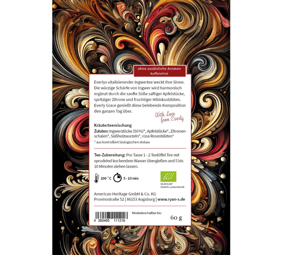 Vivid Ginger Power Tea von Everly Grace | Energievolle Tee-Komposition | intensive, würzige, erfrischende Aromen | hochwertige Bio-Zutaten | EU-weiter Versand