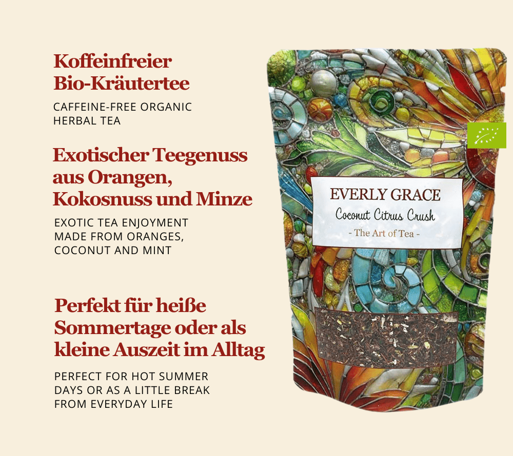 Coconut Citrus Crush Tee von Everly Grace kaufen | Bio-Tee | erfrischende Teemischung | Orangen, Kokosnuss & Minze | Europaweiter Versand | Jetzt bestellen!