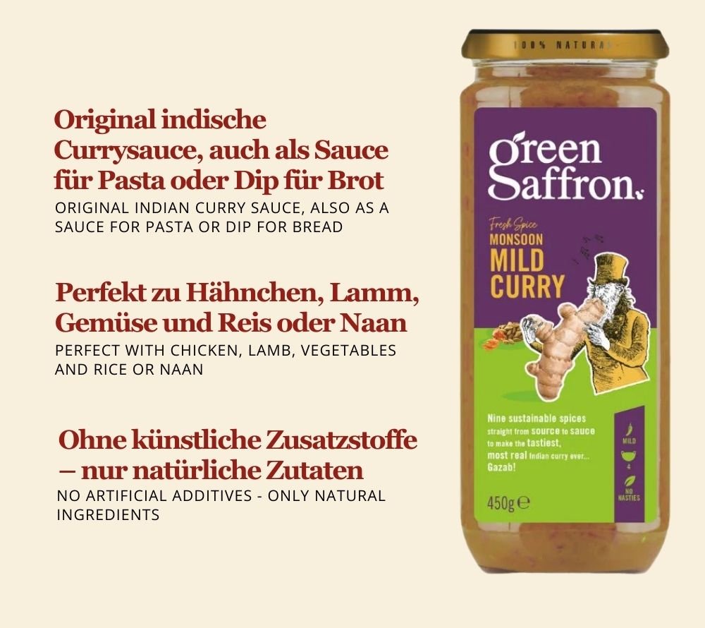 Mild Curry Sauce von Green Saffron kaufen | aus 9 feinen Gewürzen | 100 % natürliche Zutaten | Europaweiter Versand | Jetzt bestellen!