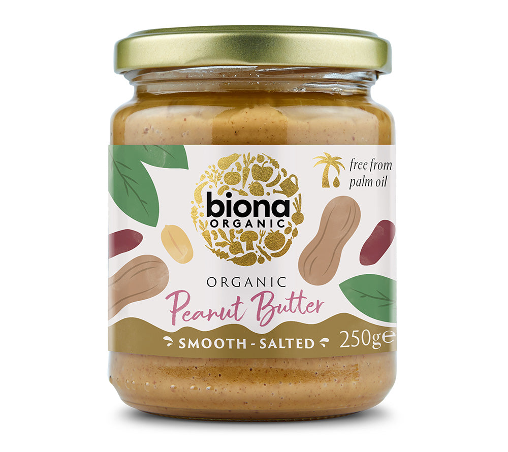 Peanut Butter Smooth Salted von Biona kaufen | Cremig und ohne Palmöl | Perfekt für Sandwiches, Müsli oder beim Backen