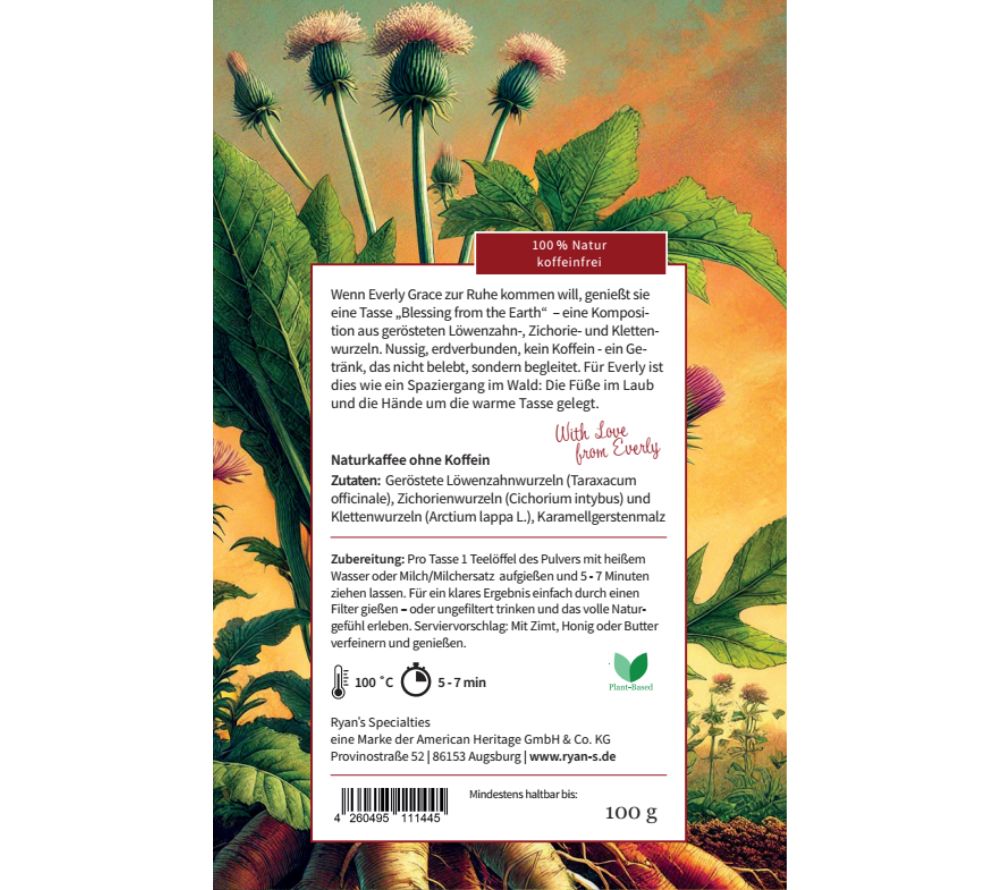 Geröstete Löwenzahn-, Zichorien-, und Klettenwurzel mit Karamellgerstenmalz | Kaffee-Alternative | 100 % Natur, koffeinfrei & vegan | Jetzt bestellen & genießen!