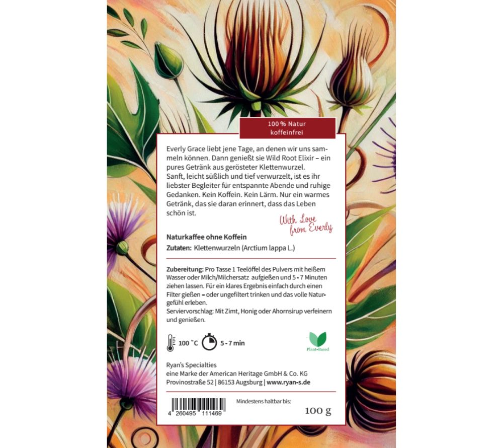 Sanft geröstete Klettenwurzel | Kaffee-Alternative | warm, süßlich, koffeinfrei | 100 % Natur, koffeinfrei & vegan | Europaweiter Versand | Jetzt bestellen!