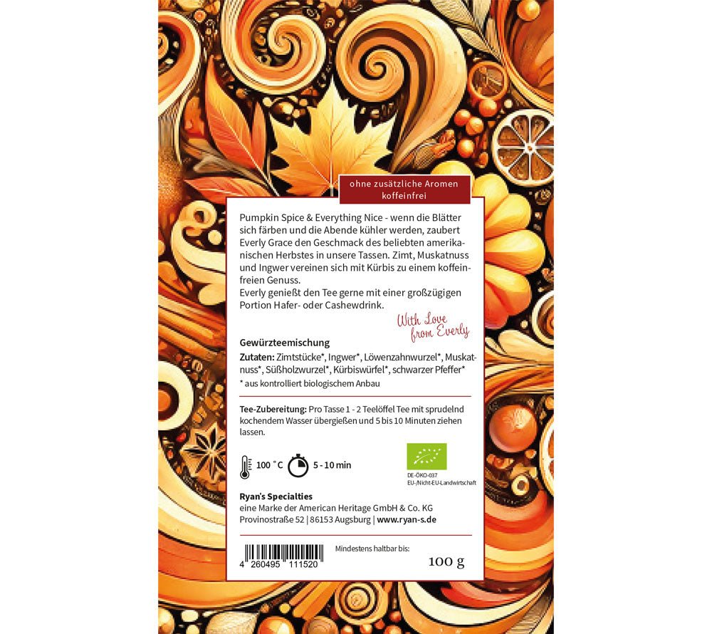 Herbst im Glas | Zimt, Muskatnuss und würzigem Ingwer | Natürlich & koffeinfrei Entspannender Genuss zu jeder Tageszeit | Europaweiter Versand | Jetzt bestellen!