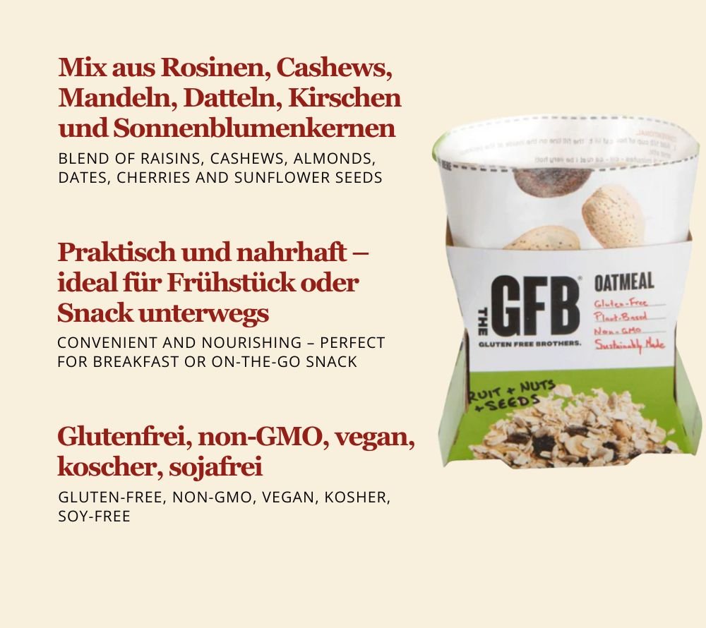 Fruit, Nuts & Seeds Oatmeal online bestellen – proteinreiches, veganes Haferfrühstück mit Früchten & Nüssen. Jetzt bei Ryan’s Specialties.