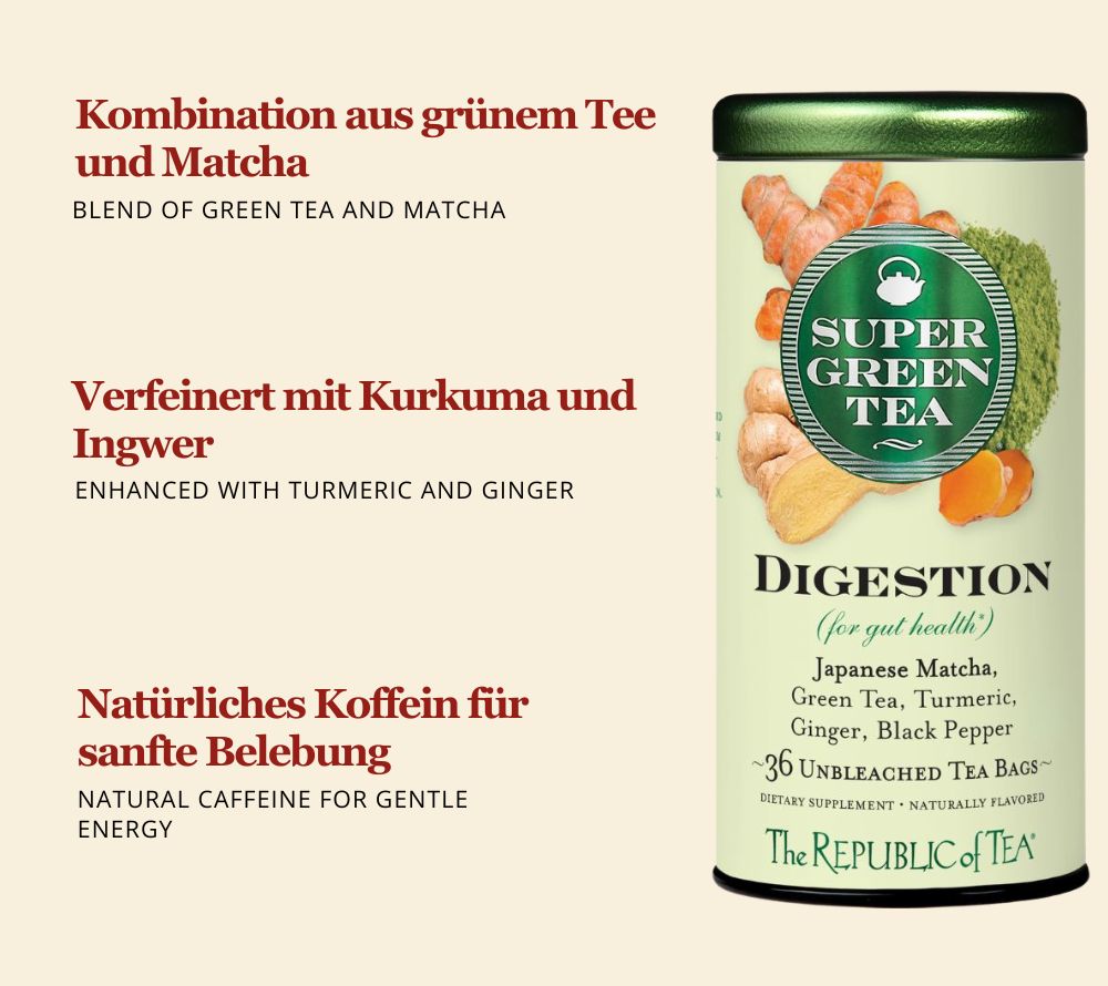 Der SuperGreen Digestion Tea verbindet traditionelle Zutaten mit modernem Teegenuss – für alle, die Geschmack und Balance in einer Tasse suchen.