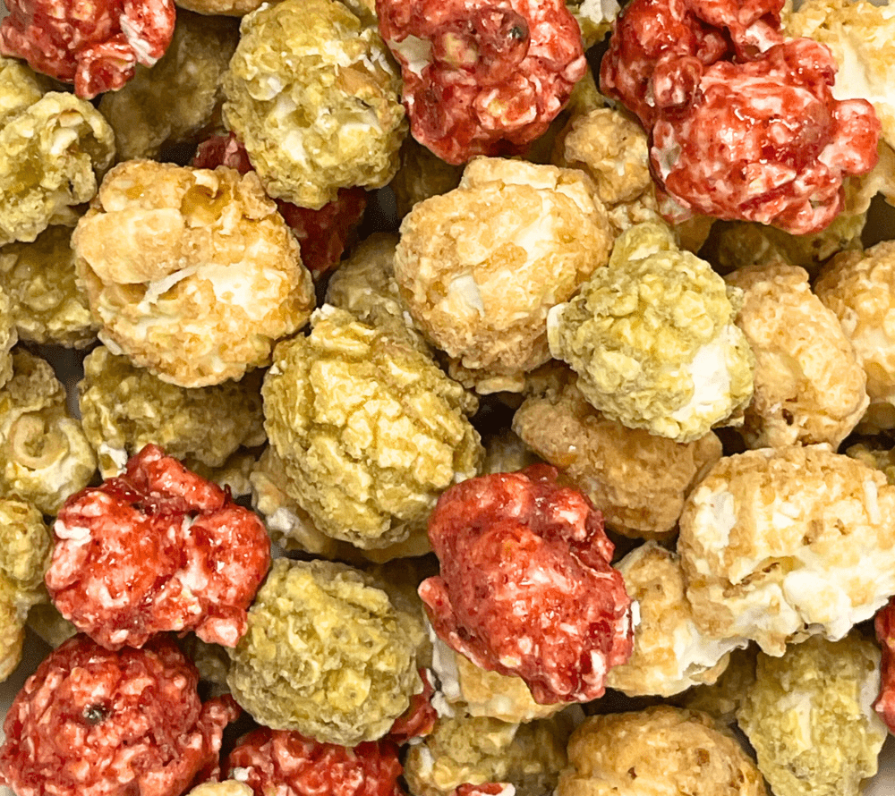 Popcorn mit Himbeer-, Matcha- und Kokosnussgeschmack ☆ Handwerklich verfeinertes Popcorn ☆ Ideal als Mitbringsel, zum Teilen & genießen ☆ Jetzt bestellen!