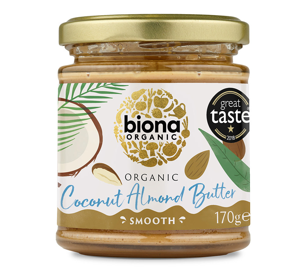 Mandelnuss & Kokos Butter in Bio-Qualität von Biona ✚ Mandelnuss Butter✚ Frühstücks Snack ✚ Große Auswahl ✚ Made in UK