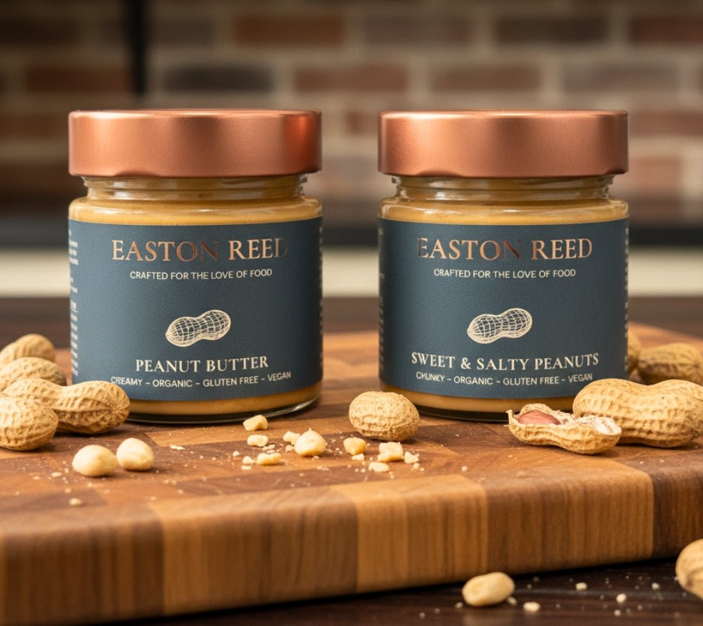 Easton Reed Sweet & Salty Peanut Crunch und Easton Reed Sweet & Salty Peanut Crunch – nussig, süß-salzig & knusprig, vegan, glutenfrei, ohne Palmöl und Zusatzstoffe.