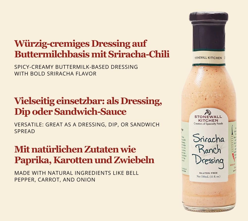 Sriracha Ranch Dressing von Stonewall Kitchen kaufen | klassisch-amerikanisches Ranch-Dressing mit angenehmer Schärfe