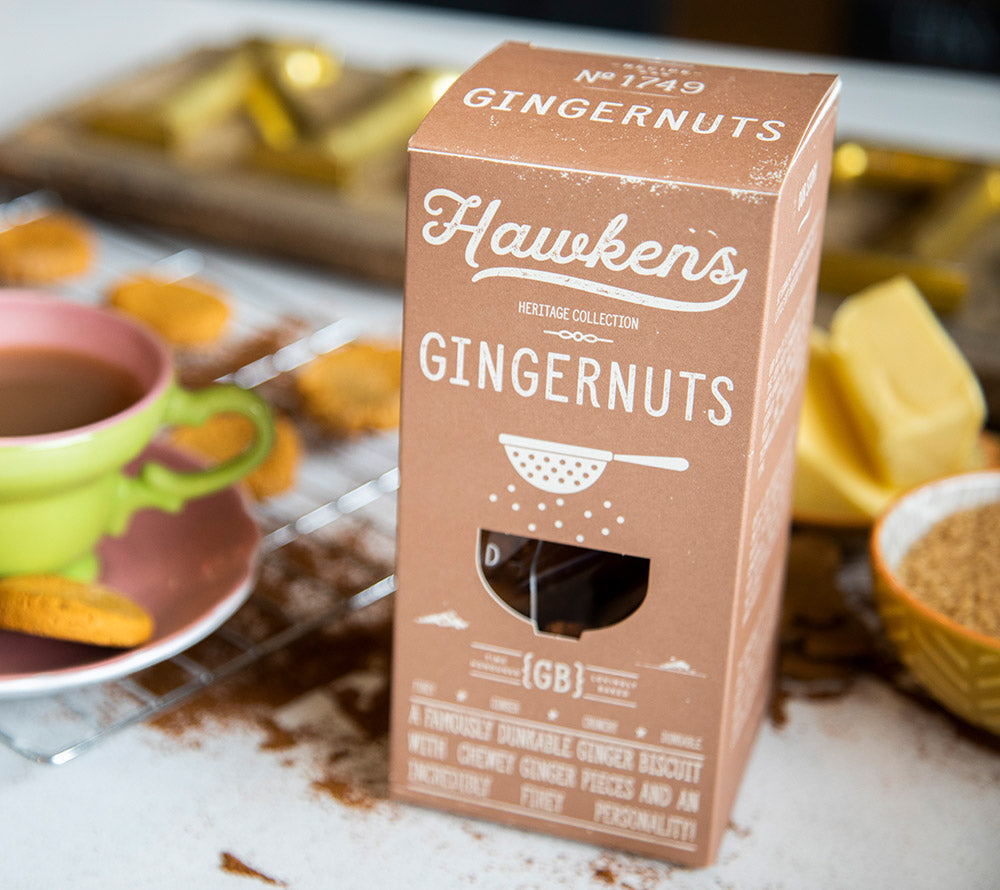 Gingernuts Cookies von Hawkens Gingerbread kaufen | Klassische Ingwernüsse mit kristallisierten Ingwerstückchen | Ideal zu Kaffee oder Tee
