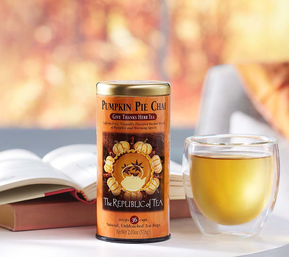 Pumpkin Pie Chai von The Republic of Tea kaufen | Der Herbst in jeder Tasse | koffeinfreie Kräuterteemischung | Geschmacksnoten eines klassischen Kürbiskuchens