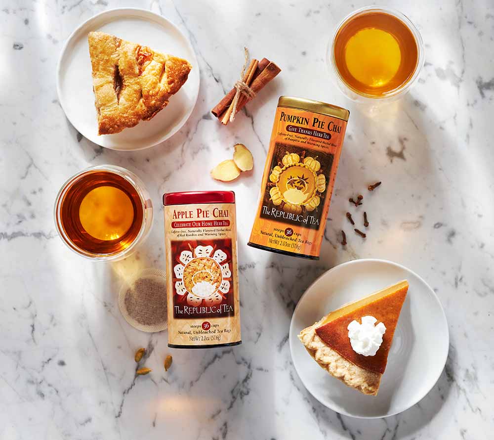 Pumpkin Pie Chai von The Republic of Tea kaufen | Der Herbst in jeder Tasse | koffeinfreie Kräuterteemischung | Geschmacksnoten eines klassischen Kürbiskuchens