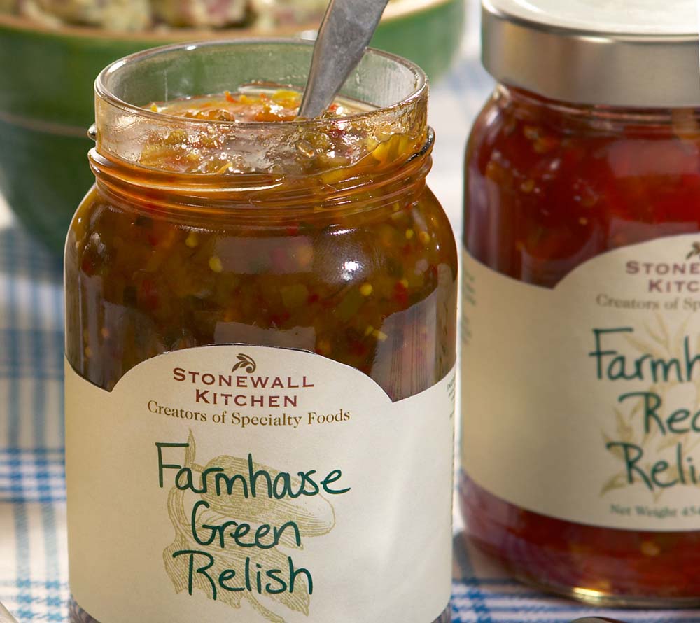Farmhouse Green Relish von Stonewall Kitchen kaufen | knackig-frischer Geschmack mit Gurke, Paprika, Gewürze | Perfekt für Hotdogs