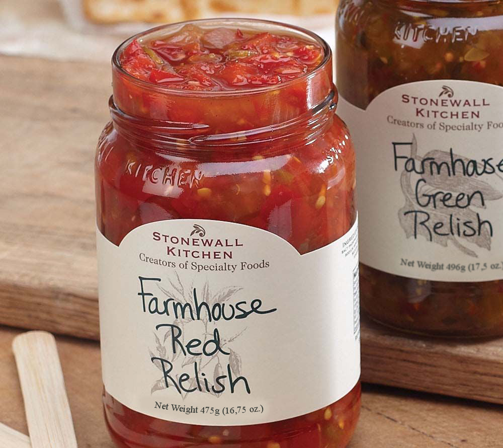 Farmhouse Red Relish von Stonewall Kitchen kaufen | leichte Schärfe mit Paprika und Zwiebeln | Ideal zu Hot Dogs und Burger