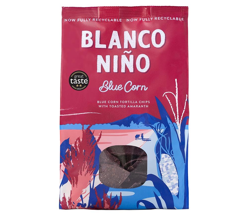 Blue Corn Tortilla Chips von Bianco Niño kaufen | glutenfrei & vegan | handgefertigt in Irland | ohne künstliche Aromen, Farb- und Konservierungsstoffe | EU-weiter Versand