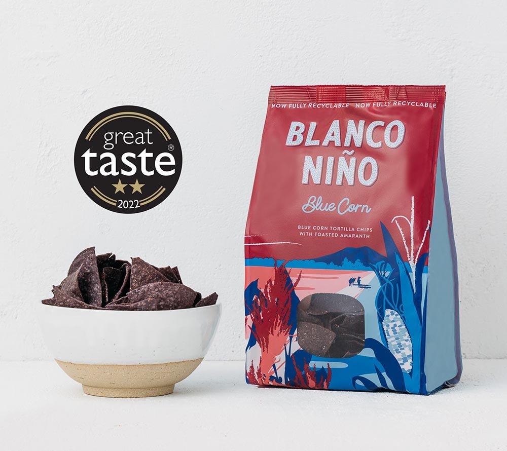 Blue Corn Tortilla Chips von Bianco Niño kaufen | glutenfrei & vegan | handgefertigt in Irland | ohne künstliche Aromen, Farb- und Konservierungsstoffe | EU-weiter Versand