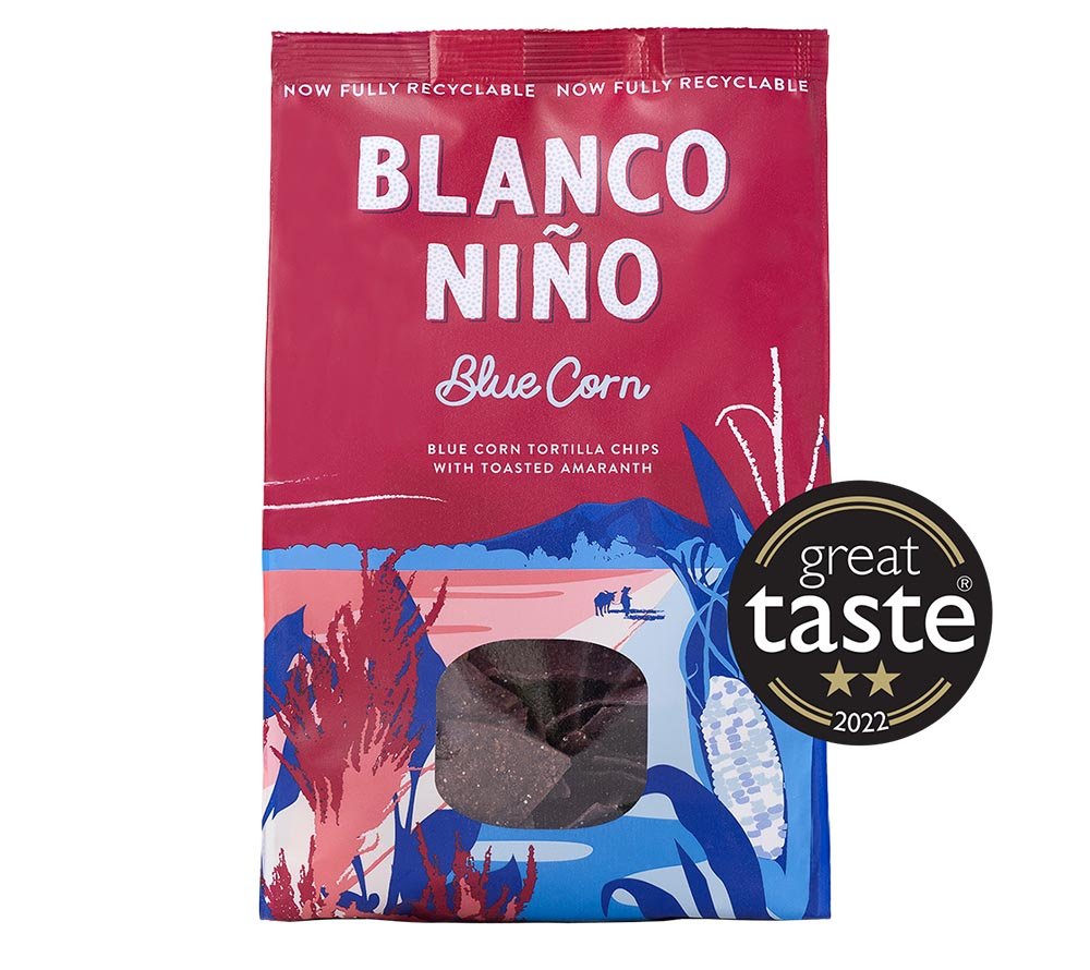 Blue Corn Tortilla Chips von Bianco Niño kaufen | glutenfrei & vegan | handgefertigt in Irland | ohne künstliche Aromen, Farb- und Konservierungsstoffe | EU-weiter Versand
