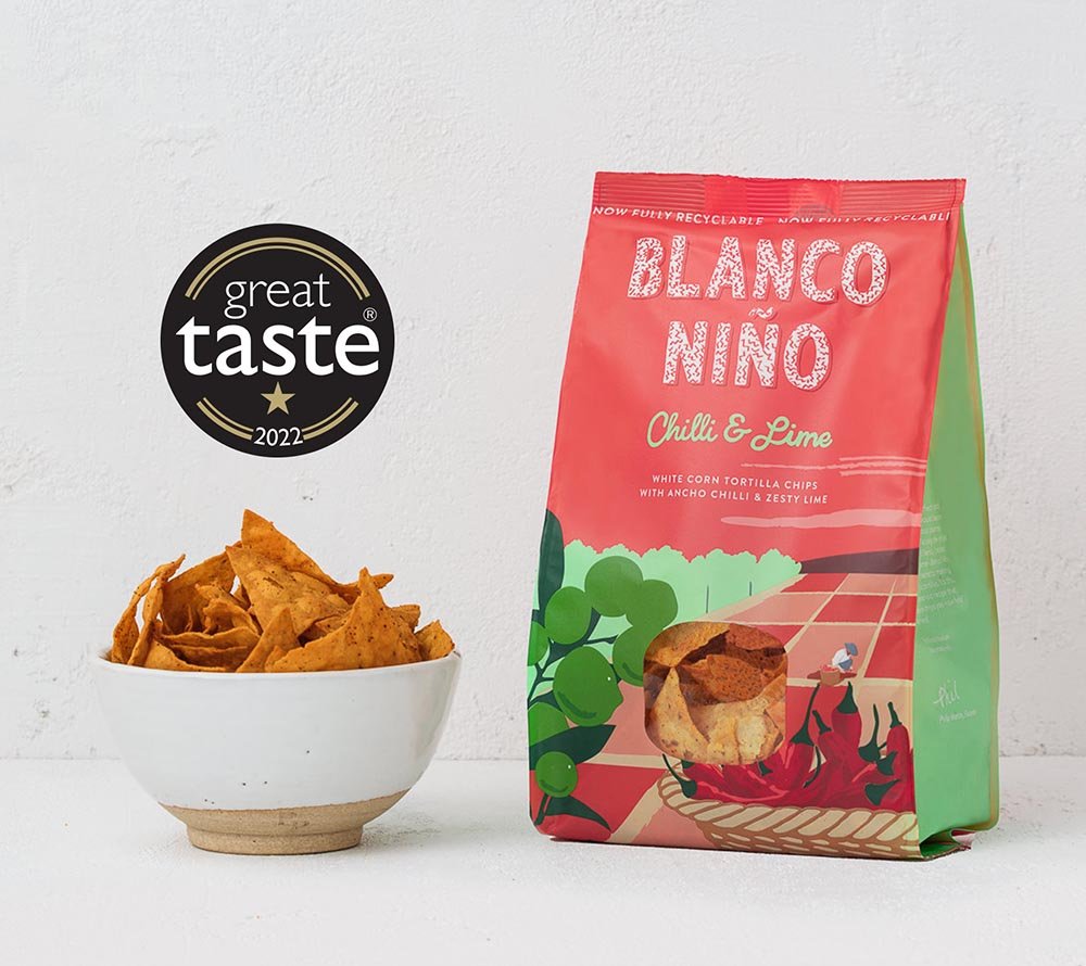 Chilli & Lime Tortilla Chips von Bianco Niño kaufen | glutenfrei & vegan | handgefertigt in Irland | ohne künstliche Aromen, Farb- und Konservierungsstoffe | EU-weiter Versand